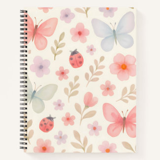 Pastel Spring Garden Pattern – Butterflies, Ladybu Notebook
