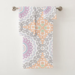 Pastel Spring Mandala Pattern in Soft Symmetry Bath Towel Set