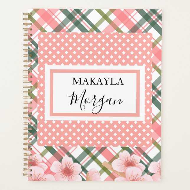 Pastel Spring Plaid Personalized Planner  (Front)