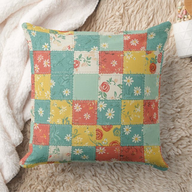 Pastel Spring Rose Pattern Throw Pillow (Blanket)