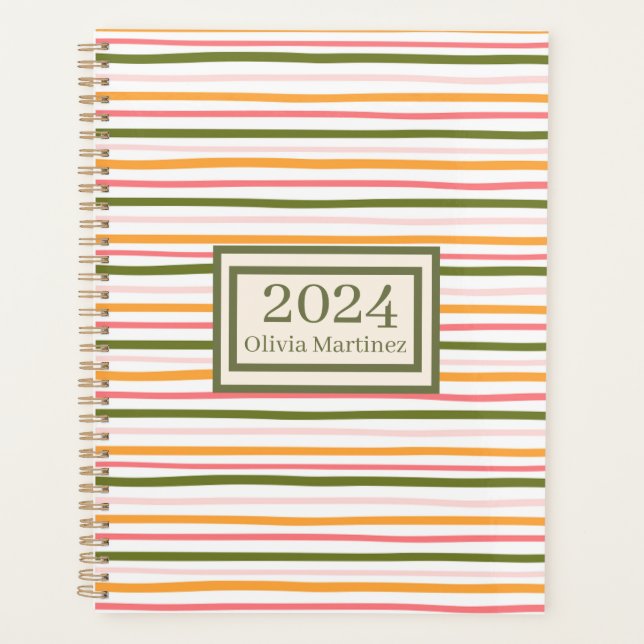 Pastel Spring Stripped Personalized Planner (Front)