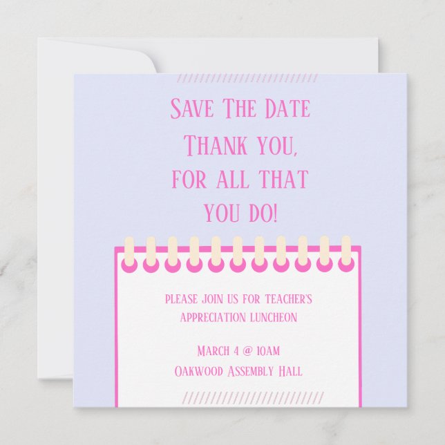 Pastel Spring Teacher Save the Date Card (Front)