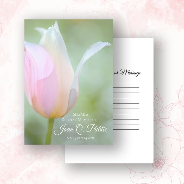 Pastel Spring Tulip Flower Share a Memory Funeral  Card (Creator Uploaded)