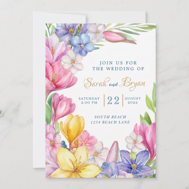 Pastel Spring Tulips Crocus Wedding Invitation (Front)