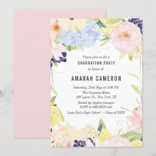 Pastel Spring Watercolor Flowers Graduation Party Invitation