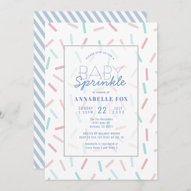 Pastel Sprinkles Blue Baby Sprinkle Shower Invitat Invitation (Front/Back)