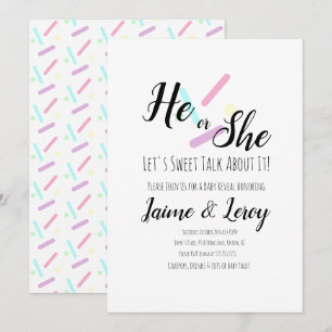 Pastel Sprinkles Gender Reveal He or She  Invitation