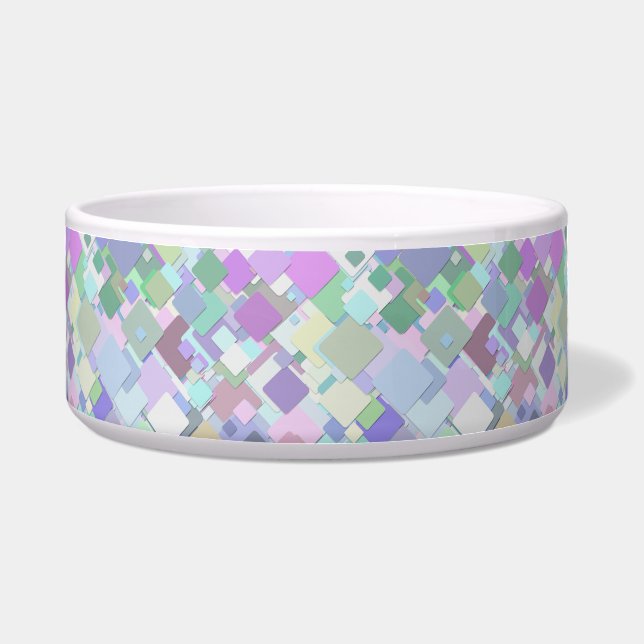 pastel squares cat food bowl  (Front)