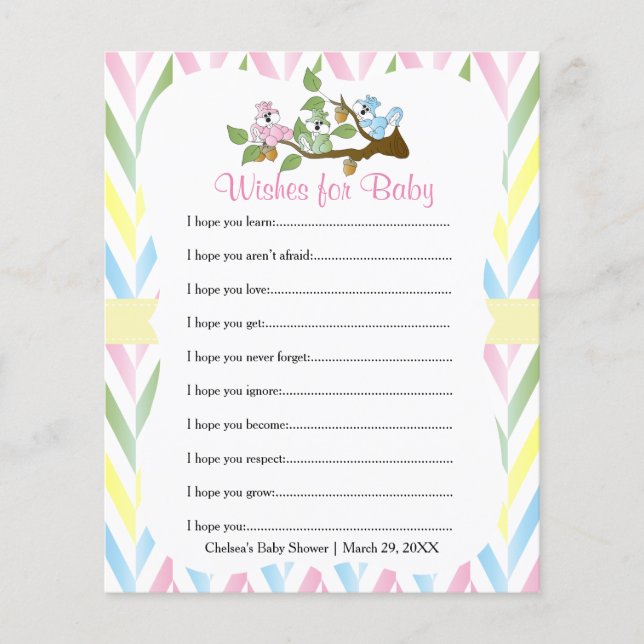 Pastel Squirrel Baby Girl Shower - Wishes (Front)