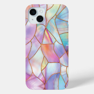 Pastel Stained Glass Gold Lines iPhone 15 Mini Case