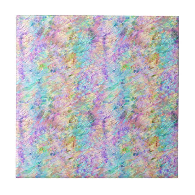 Pastel Stained Glass Rainbow Pattern Tile (Front)