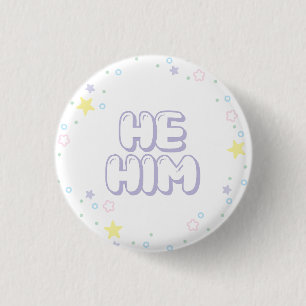 Pastel Star Confetti He Him Pronouns 1 Inch Round Button