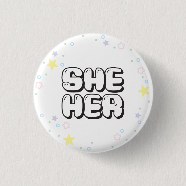 Pastel Star Confetti She/Her Pronouns  1 Inch Round Button (Front)