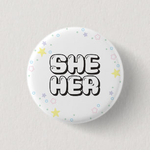 Pastel Star Confetti She/Her Pronouns  1 Inch Round Button
