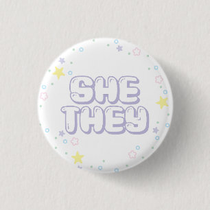 Pastel Star Confetti She They Pronouns 1 Inch Round Button