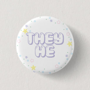 Pastel Star Confetti They He Pronouns 1 Inch Round Button