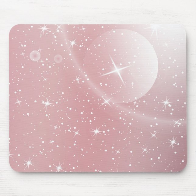 Pastel Starry Sky Pink Gradient Moon Galaxy Design Mouse Pad (Front)