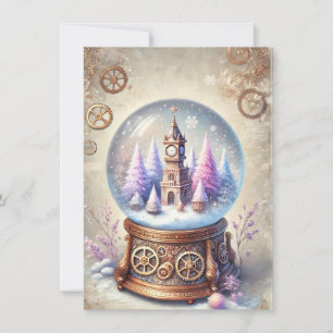 Pastel Steampunk Christmas Card Antique Snow Globe