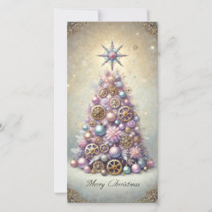 Pastel Steampunk Christmas Card Purple Tree