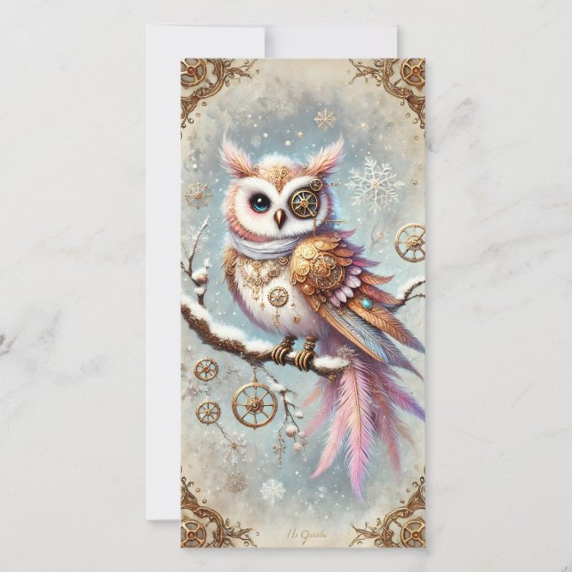Pastel Steampunk Christmas Card Wise Owl (Front)
