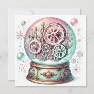 Pastel Steampunk Christmas Snow Globe Card