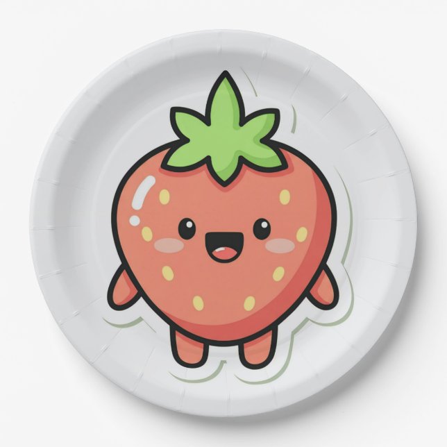Pastel Strawberry Aesthetic Sticker – Cute Fruit I Paper Plate (Front)