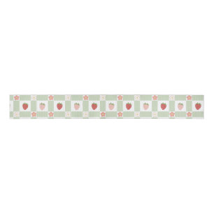 Pastel Strawberry Gingham – Cottagecore Gift Wrap Grosgrain Ribbon