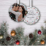 Pastel String Lights 1st Christmas As Mr & Mrs Ornament Card<br><div class="desc">First Christmas As Mr & Mrs ornament with pastel string lights in red,  pink,  mint,  and yellow with a vintage swirly script on the other side personalized with the year.</div>