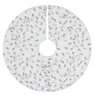 Pastel String Lights on Snowy White Brushed Polyester Tree Skirt