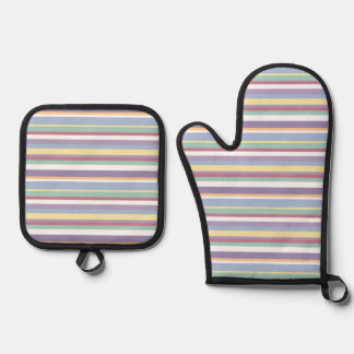 Pastel Stripe Pattern Oven Mitt & Pot Holder Set