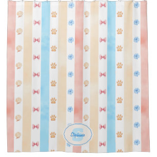 Pastel Stripe - Paw Prints, Blue Flower, Pink Bows