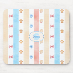 Pastel Stripe - Paw Prints, Blue Flower, Pink Bows Mouse Pad