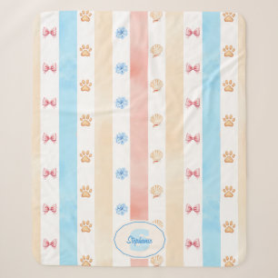 Pastel Stripe - Paw Prints, Blue Flower, Pink Bows Sherpa Blanket