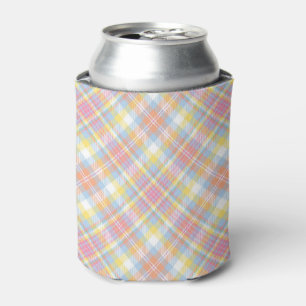 Pastel Stripe Plaid Can Cooler