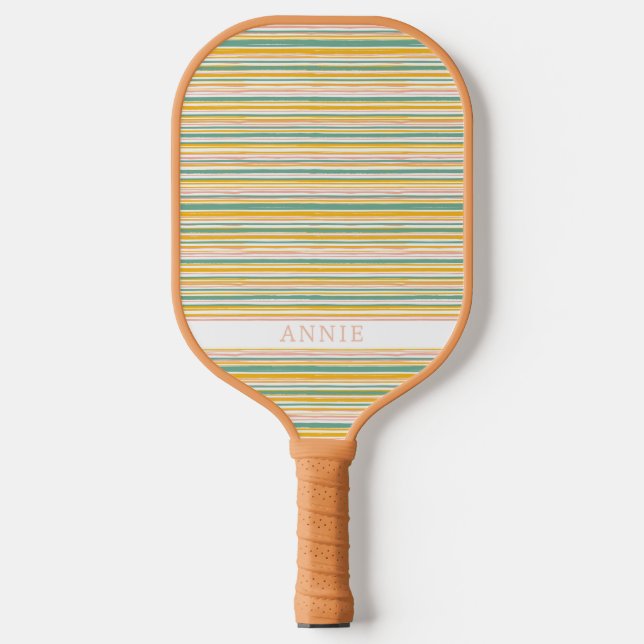Pastel Stripe Plaid Personalized Pickleball Paddle (Front)