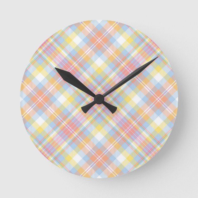 Pastel Stripe Plaid Round Clock (Front)