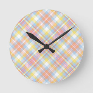 Pastel Stripe Plaid Round Clock