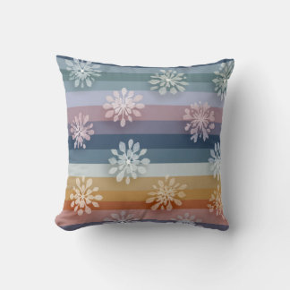 Pastel Stripe Snowflake Floral Throw Pillow