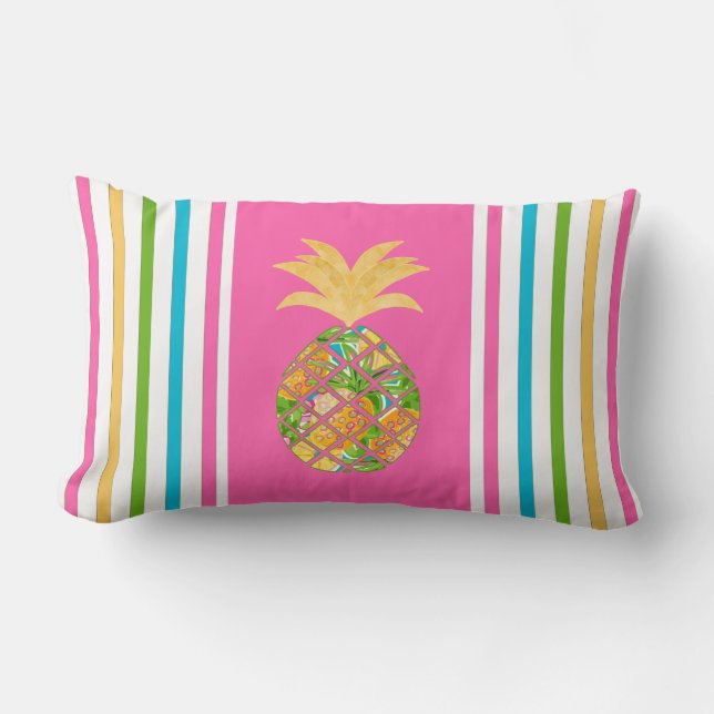 Pastel Stripe Throw Pillow Pineapple (Front)