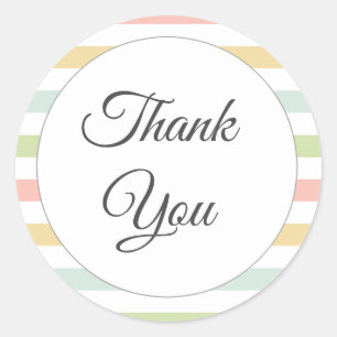 Pastel striped, colourful thank you classic round sticker