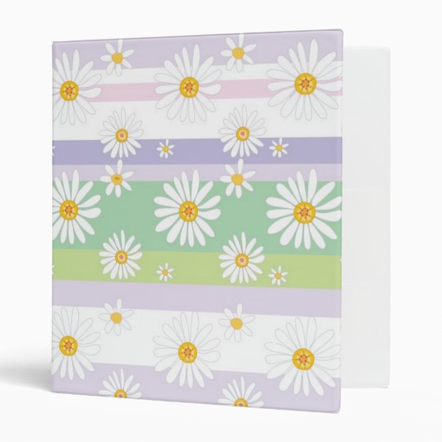 Pastel Striped Daisy Pattern Cute Binder (Front/Inside)