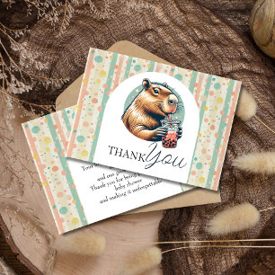 Pastel Striped Funny Capybara Custom Baby Shower Thank You Card