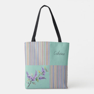 Pastel striped personalize monogram tote bag