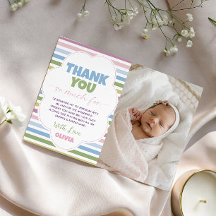 Pastel Striped Photo 1st Birthday Thank You Card