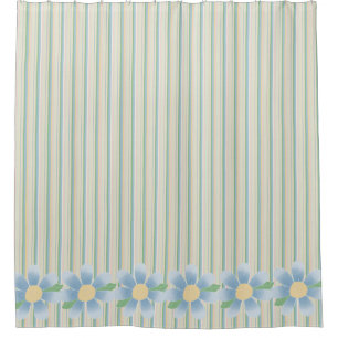 Pastel Stripes and Flowers Shower Curtain