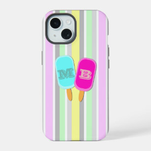 Pastel Stripes and Popsicles Monogram iPhone 15 Case