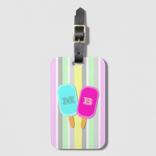 Pastel Stripes and Popsicles Monogram Luggage Tag (Front Vertical)