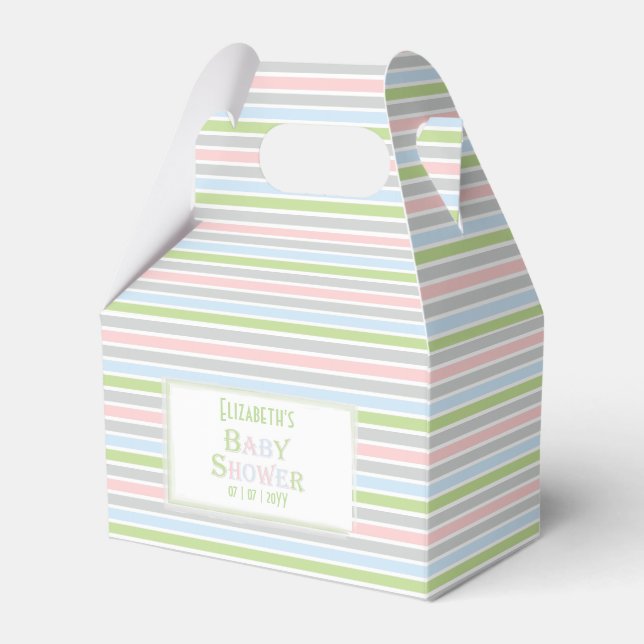 Pastel Stripes Baby Shower Favor Box (Front Side)