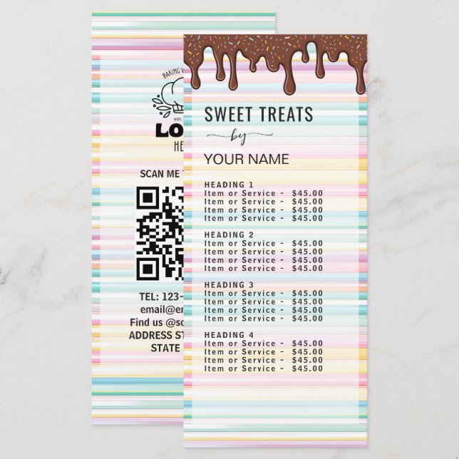 Pastel Stripes Bakery logo Price List Menu (Front/Back)