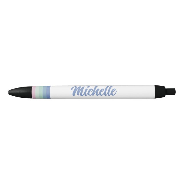 Pastel Stripes Custom Name Monogram Black Ink Pen (Front)